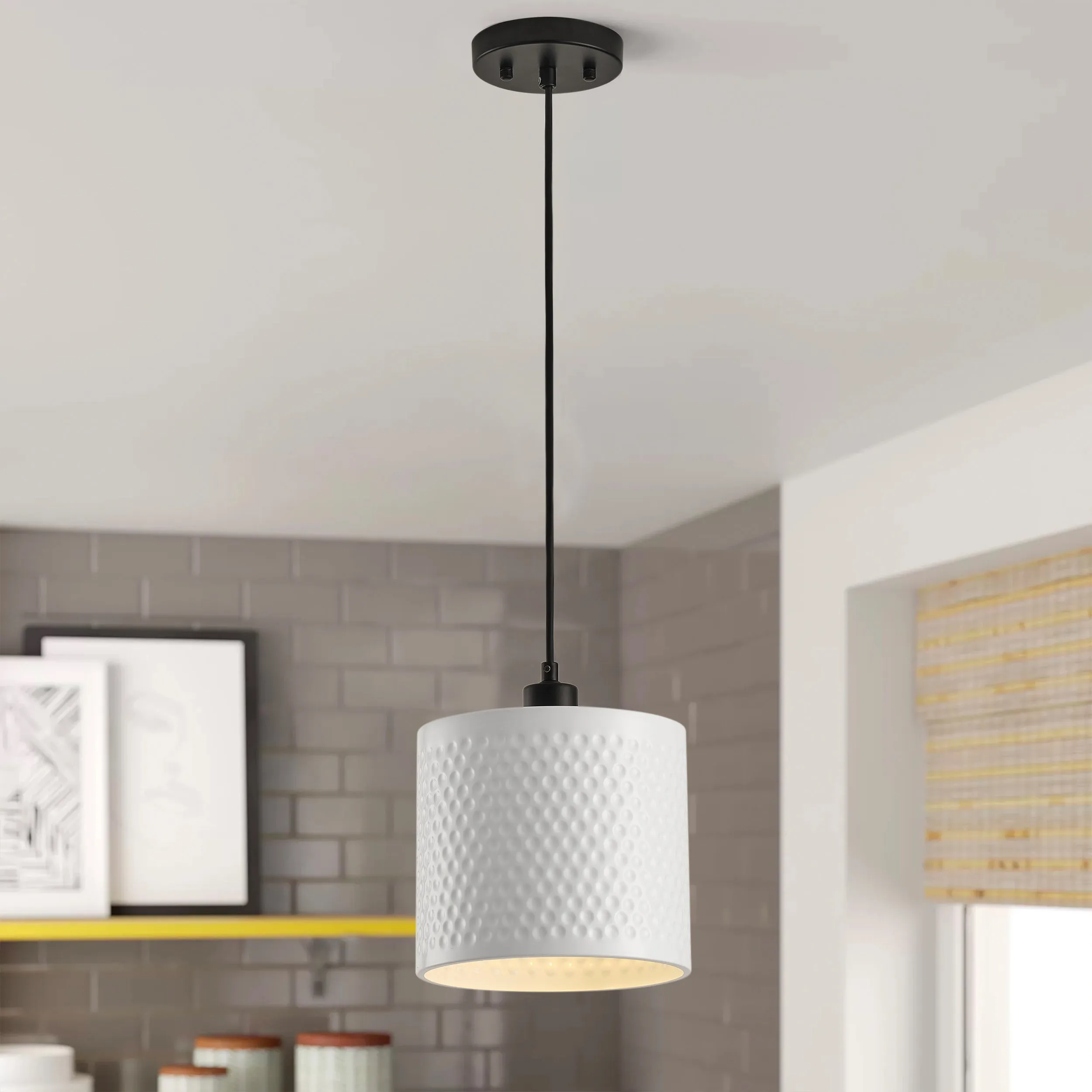 1-Light White Cylinder Shade Dimmable Adjustable Pendant Lighting