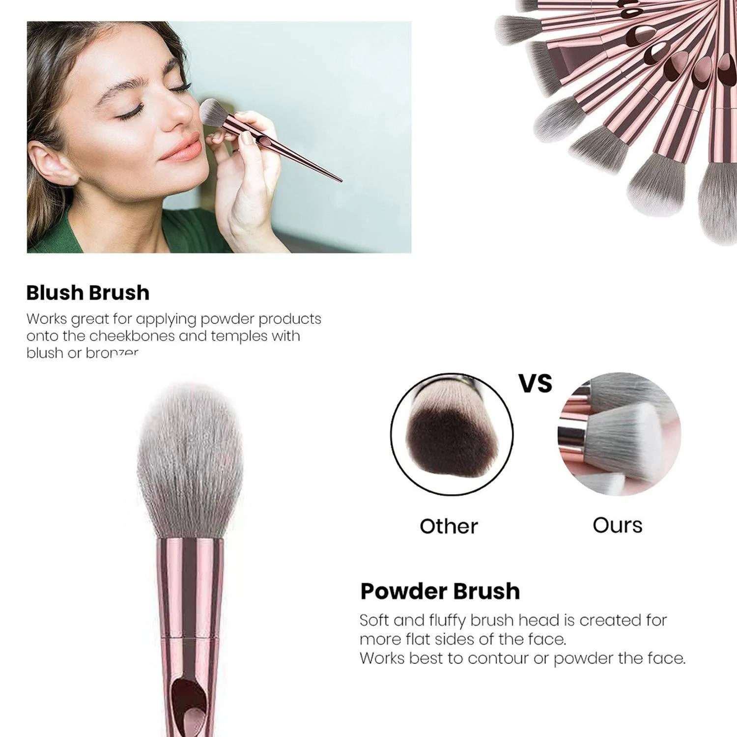 10-Piece: Metallic Premium Cosmetic Makeup Brushes Set