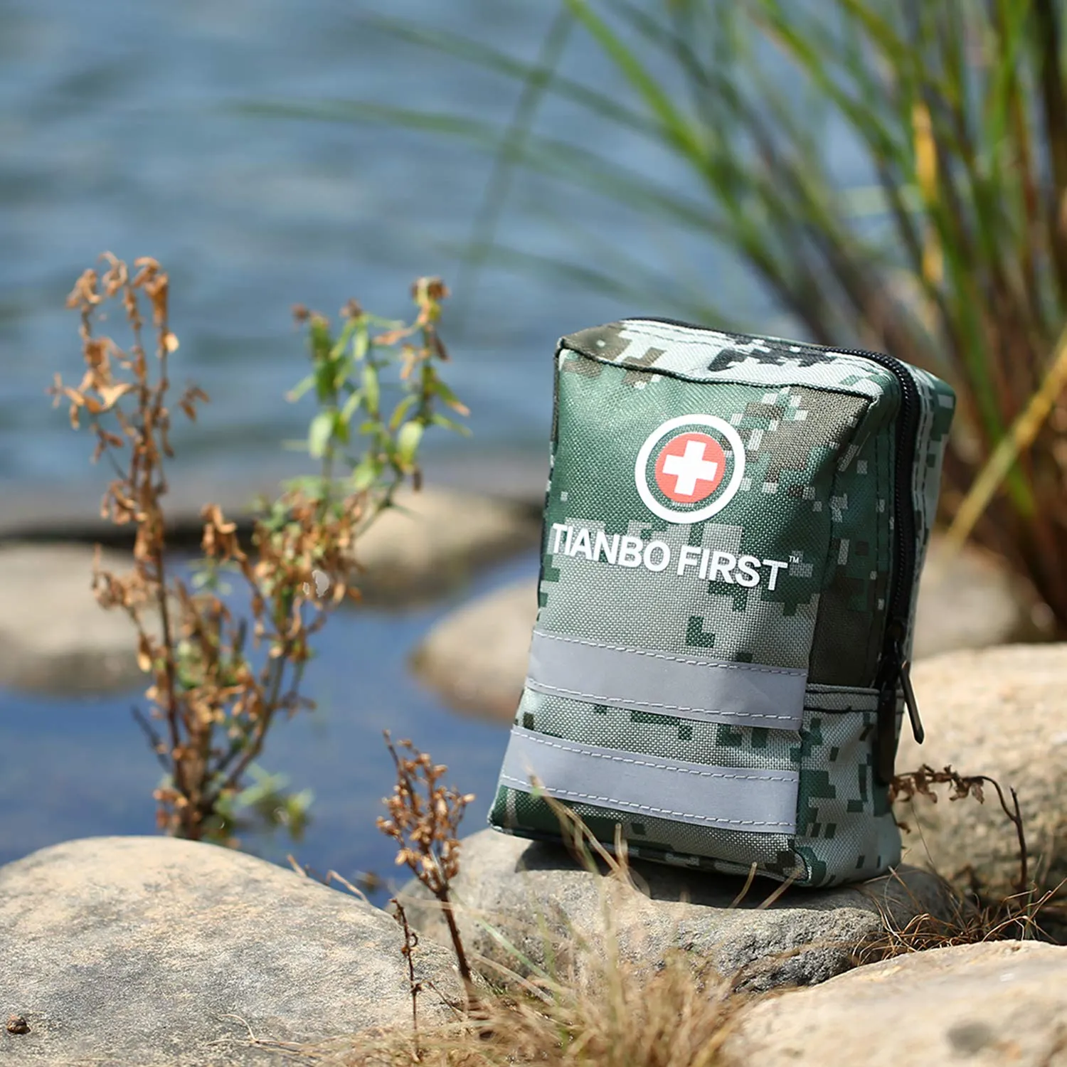 120 Pieces First Aid Kit, Tactical Trauma Kit Reflective Stripe, Great for Camping, Survival, Hiking, Rescue Camouflage