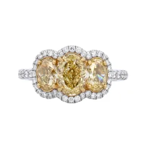 18K White Gold 4.15ct. Three- Stone Yellow Diamond Fashion Ring