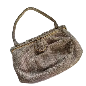 1940s Elaborately Beaded French Evening Bag in Deep Beige