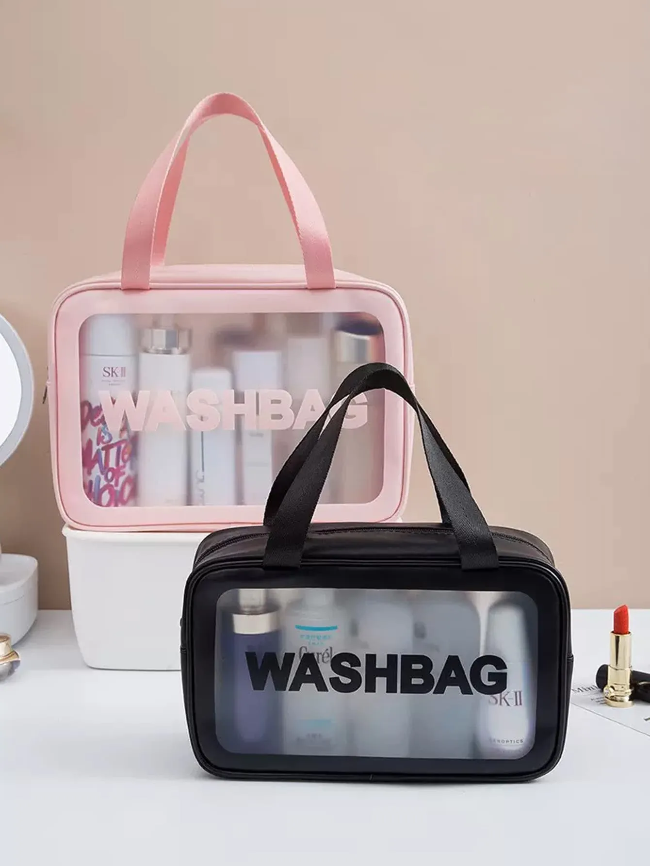 1pc Frosted Cosmetic Bag Large Capacity Travel Toiletry Bag With Handle