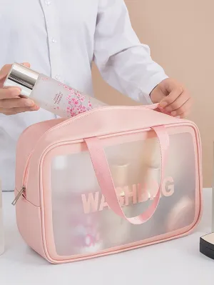 1pc Frosted Cosmetic Bag Large Capacity Travel Toiletry Bag With Handle