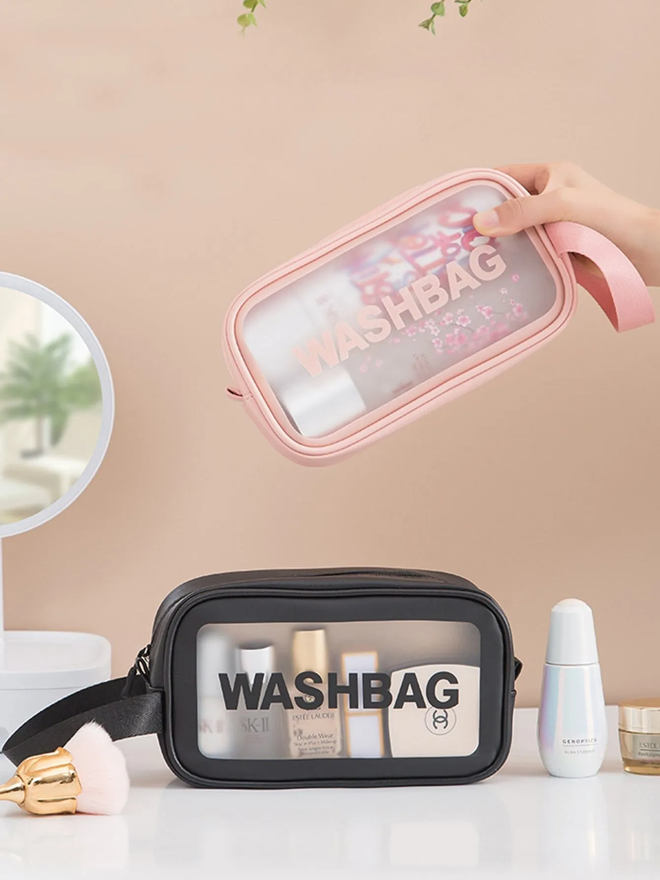 1pc Frosted Cosmetic Bag Large Capacity Travel Toiletry Bag With Handle