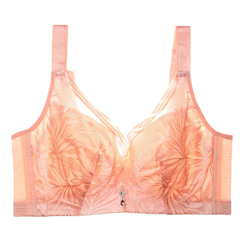250 pounds fat mm large size full cup big chest small breathable adjustment women's underwear side breasts bra