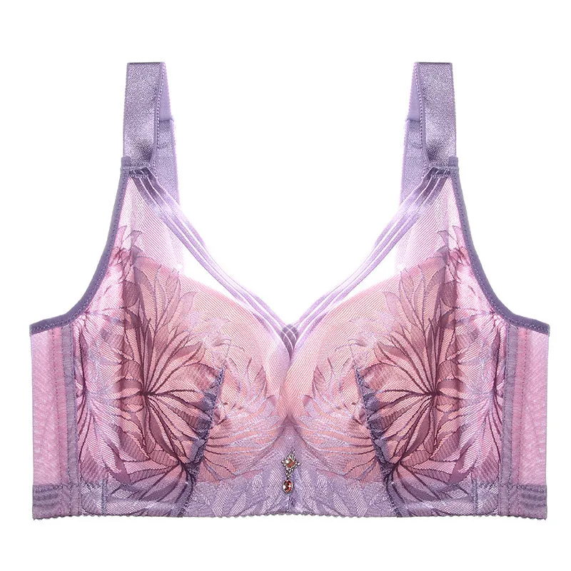 250 pounds fat mm large size full cup big chest small breathable adjustment women's underwear side breasts bra