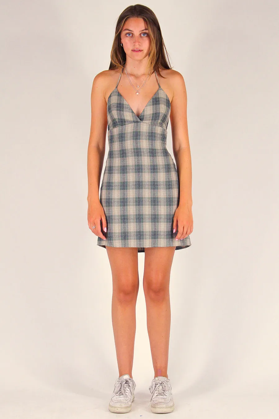 Adjustable Bralette Dress - Flannel Green Beige Plaid