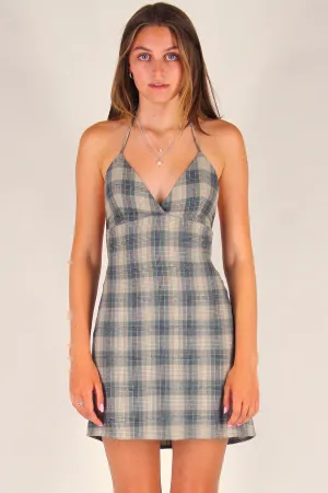 Adjustable Bralette Dress - Flannel Green Beige Plaid