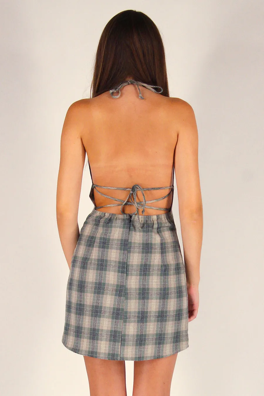 Adjustable Bralette Dress - Flannel Green Beige Plaid