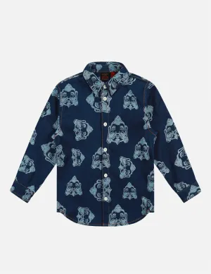Allover Godhead Print Denim Shirt
