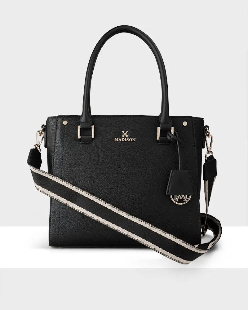 Angie Medium 3 Compartment Satchel Bag   Stripe Bag Strap