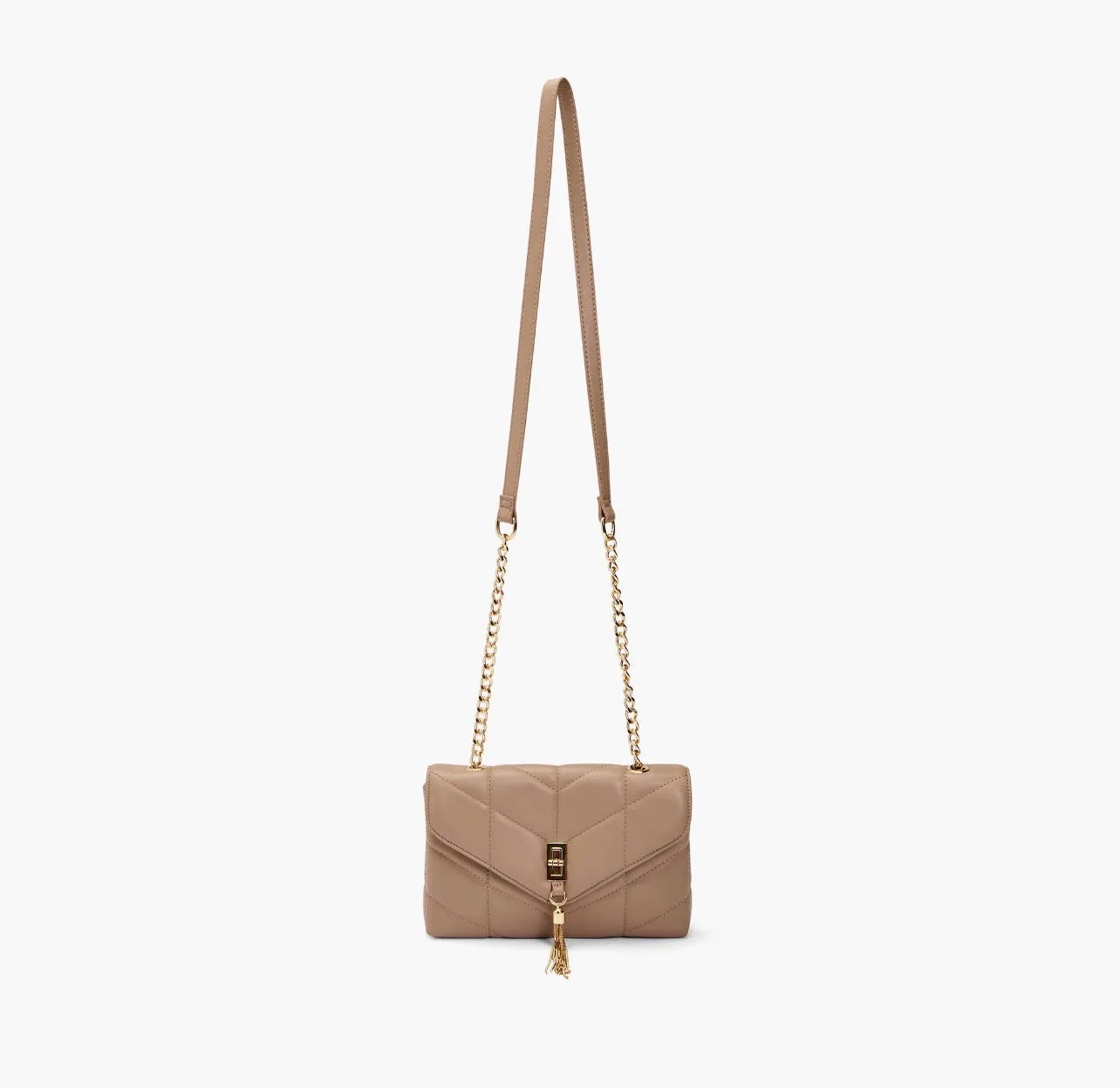 Aster Tassel Quilted Crossbody-Taupe
