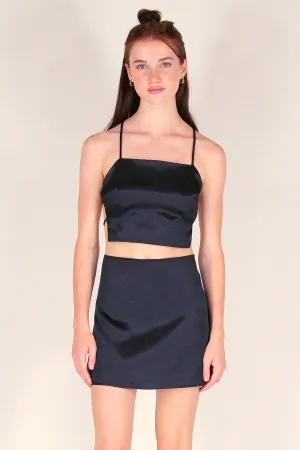 Backless Crop Top - Black Satin
