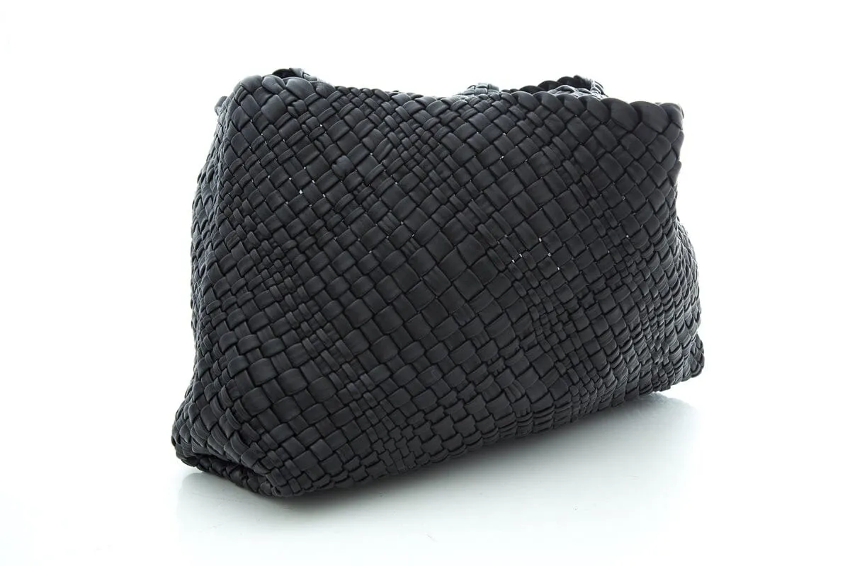 Baemi Black Leather "Falor" Gugliola Woven Tote Handbag