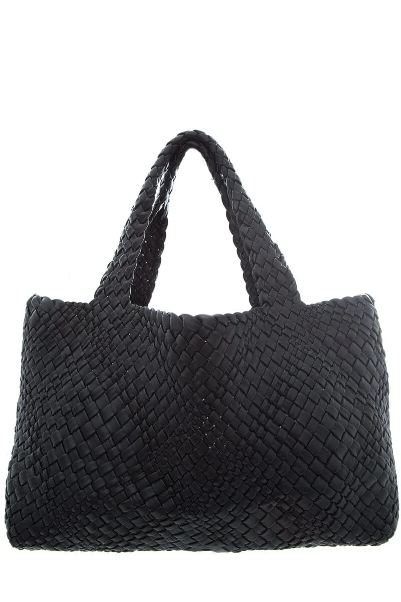 Baemi Black Leather "Falor" Gugliola Woven Tote Handbag