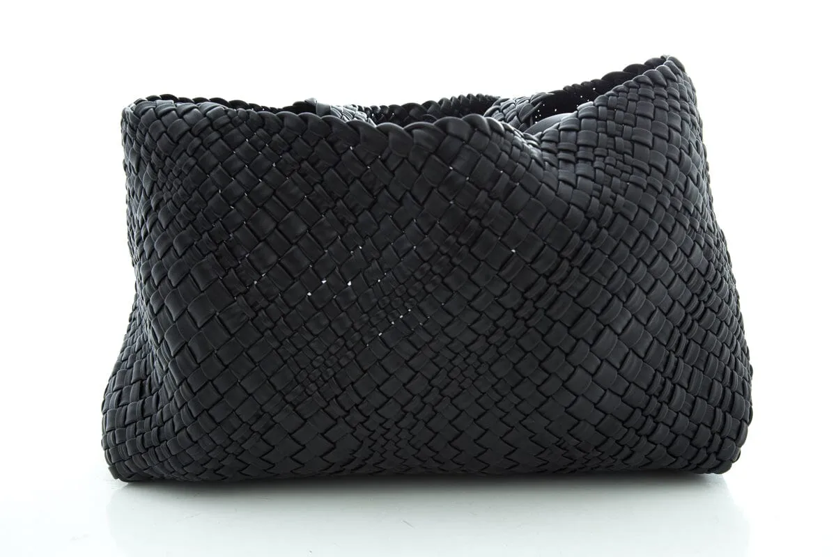 Baemi Black Leather "Falor" Gugliola Woven Tote Handbag