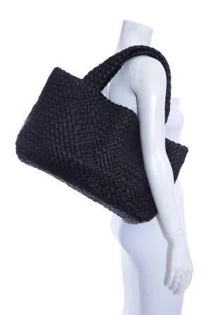 Baemi Black Leather "Falor" Gugliola Woven Tote Handbag