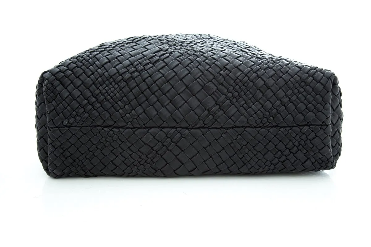 Baemi Black Leather "Falor" Gugliola Woven Tote Handbag