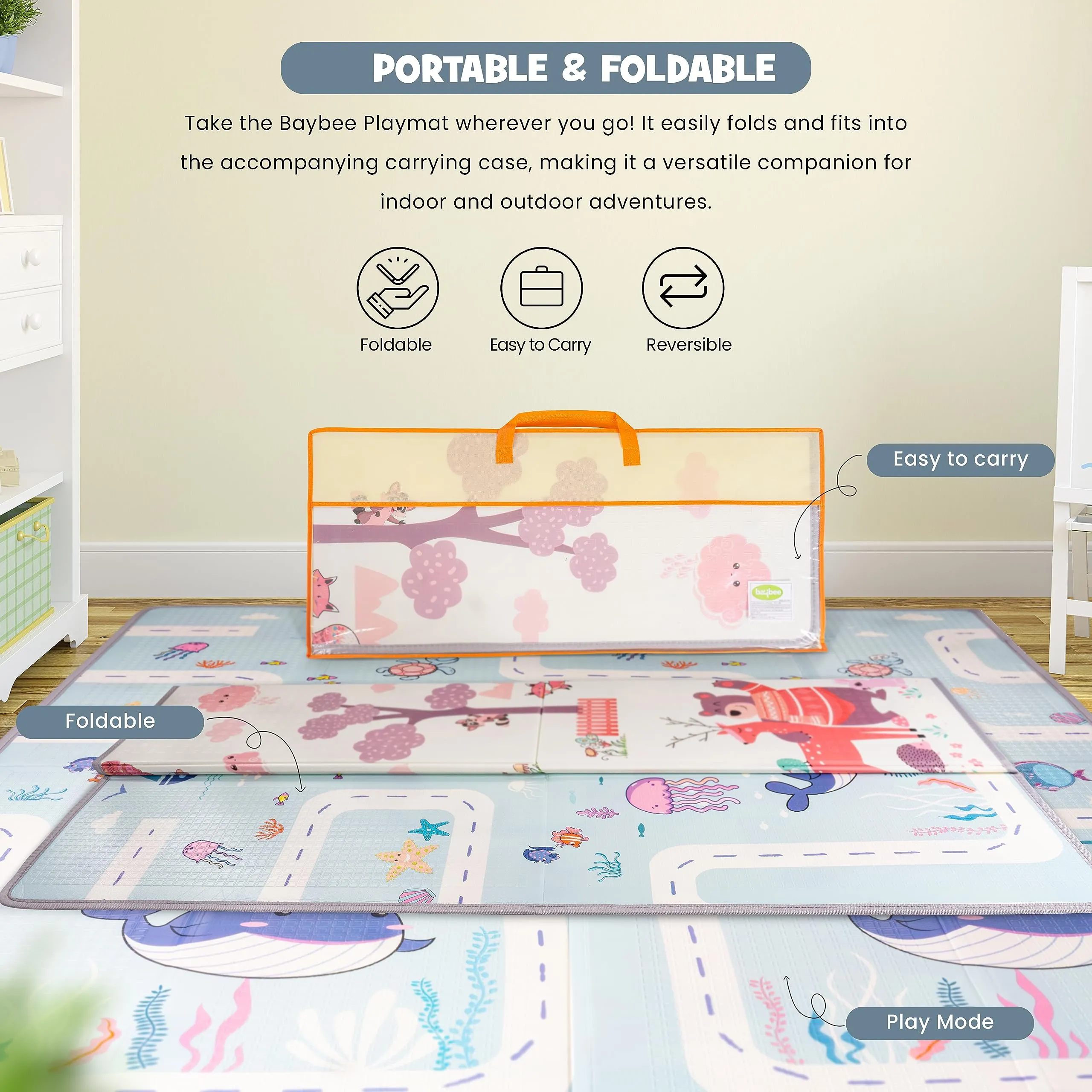 Baybee Crawling Foldable Kids Play Mat for Babies Size 180x150CM - Assorted Themes