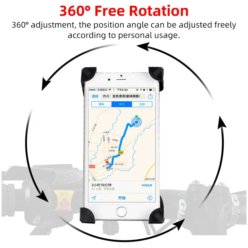 Bicycle Phone Mount 360° View Stable Lockable Cellphone Holder 6.5 Inch GPS Smartphone Bracket Bike Accessories