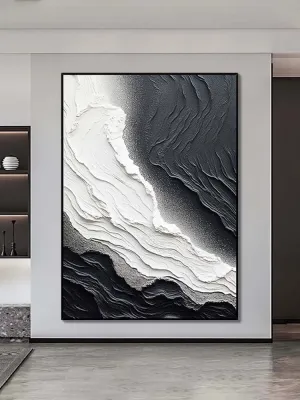 Black and White Seaside Beach Textured Painting