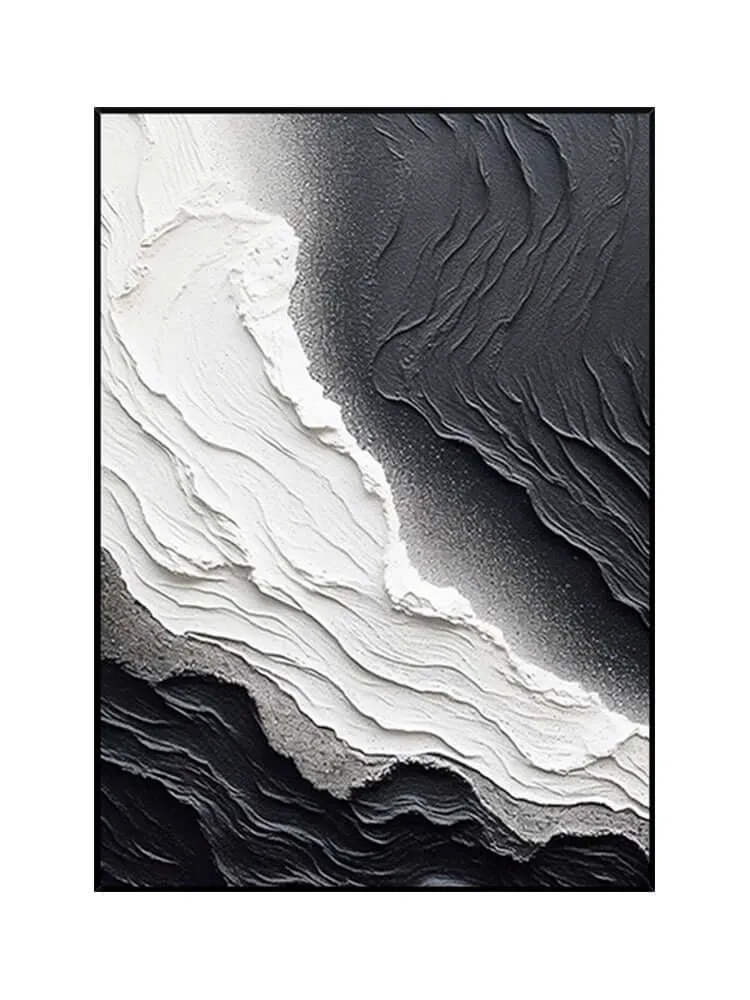 Black and White Seaside Beach Textured Painting