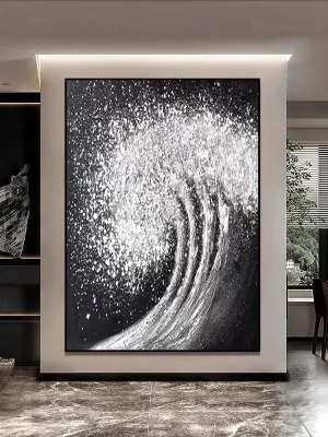 Black White Waves Painting
