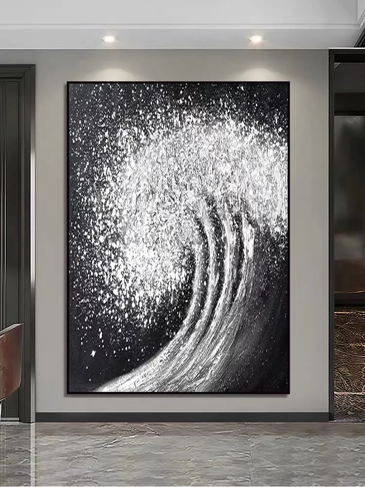Black White Waves Painting