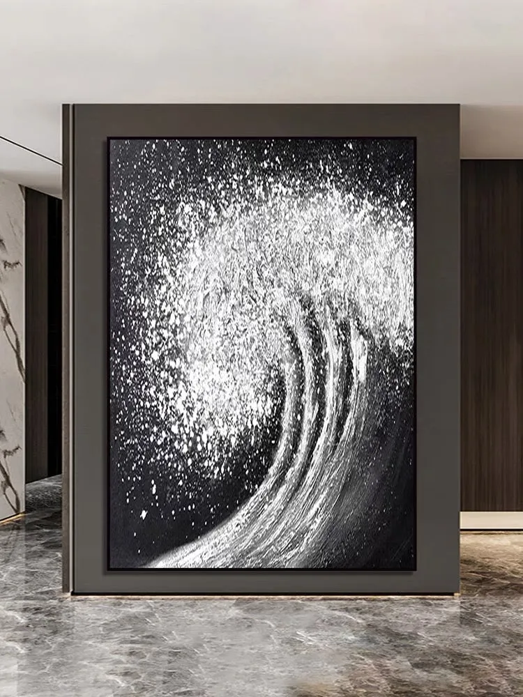 Black White Waves Painting