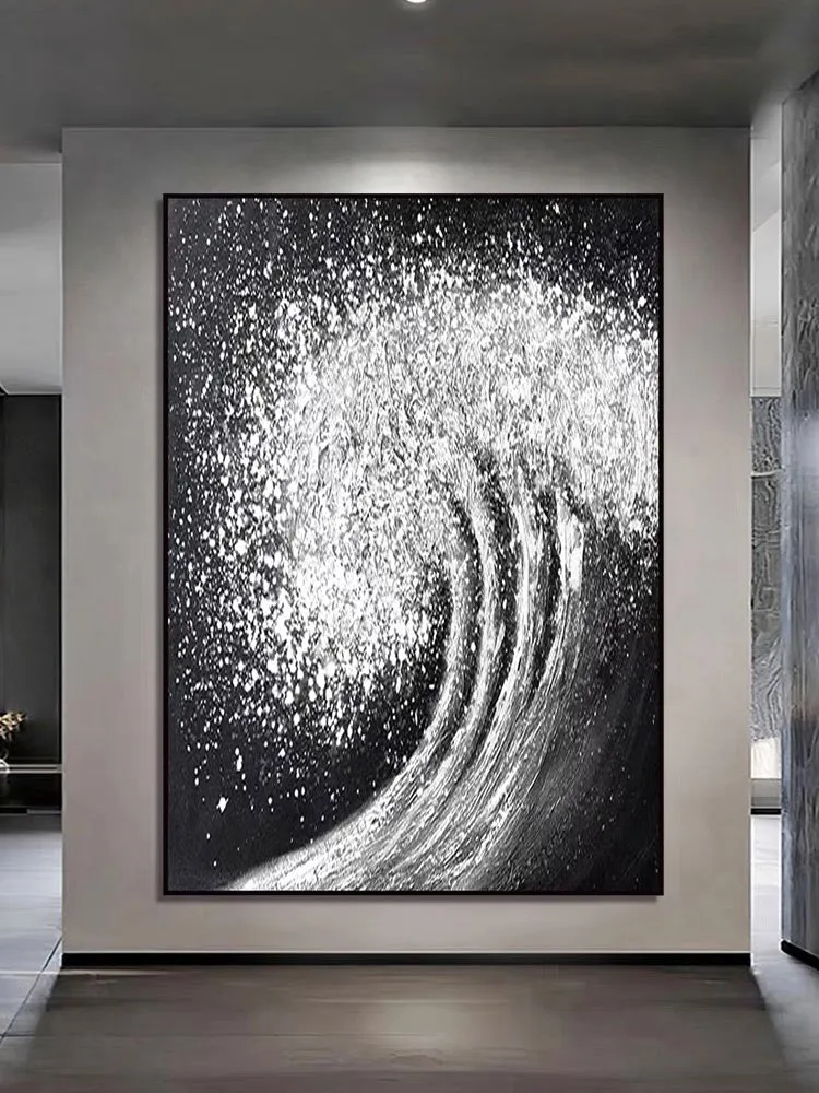 Black White Waves Painting
