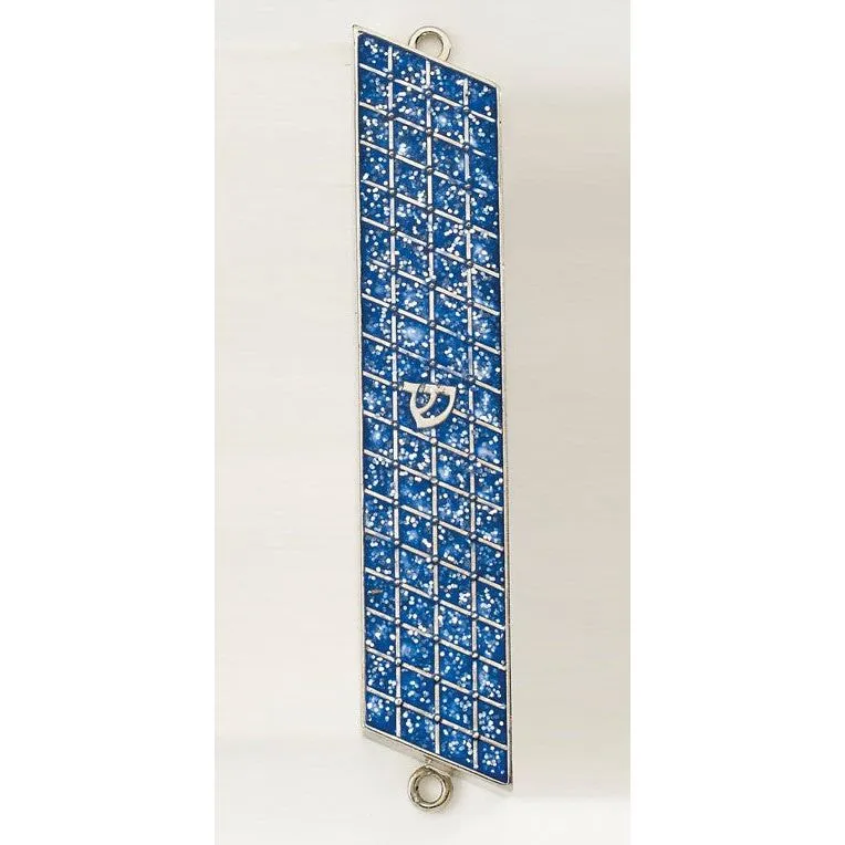 Blue Glitter Enamel Mezuzah 5" Kosher $42 Parchment included