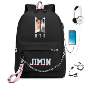 BTS BTS school bag USB charging backpack outdoor sports personalized student school bag-5