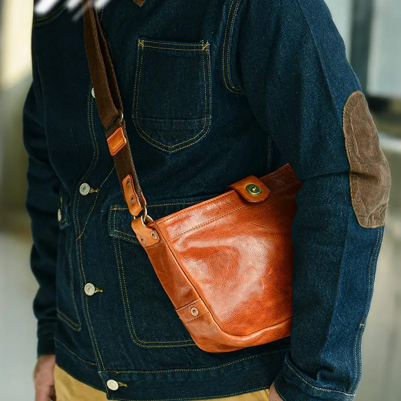 Casual Tan Leather Mens 8 inches Postman Bag Side Bag Brown Leather Messenger Bags Courier Bag For Men