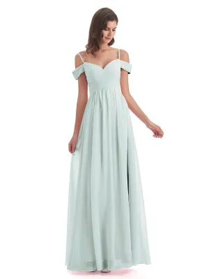 Celadon Color Bridesmaid Dresses Gorgeous Chiffon Off The Shoulder Long Bridesmaid Dresses