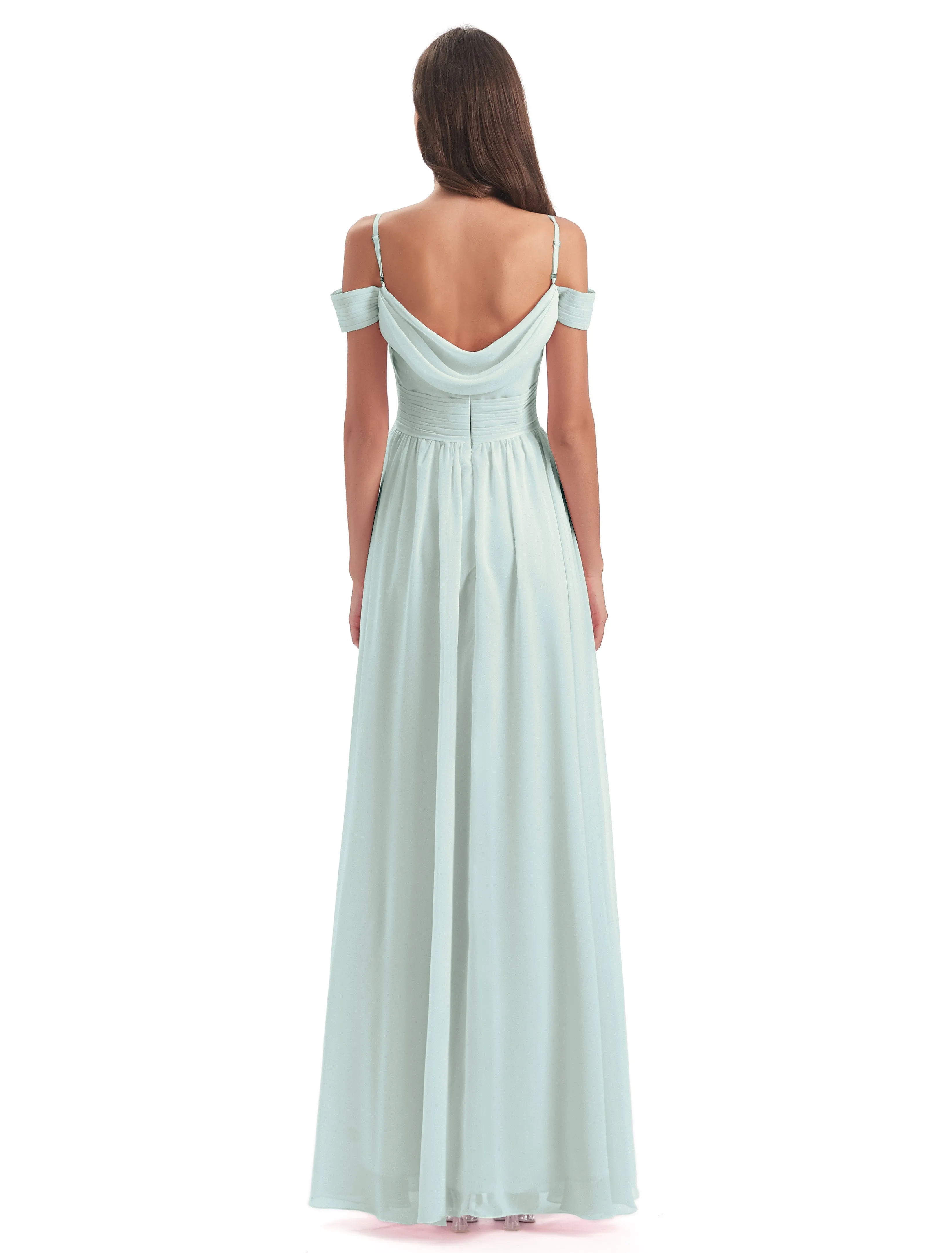 Celadon Color Bridesmaid Dresses Gorgeous Chiffon Off The Shoulder Long Bridesmaid Dresses