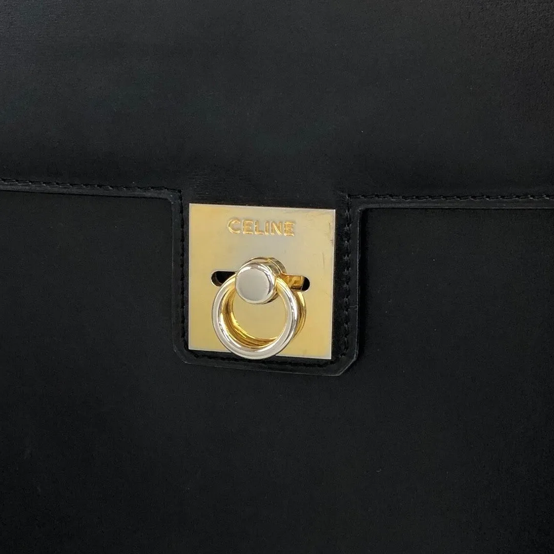 CELINE Gancini Handbag Black Vintage zn353p
