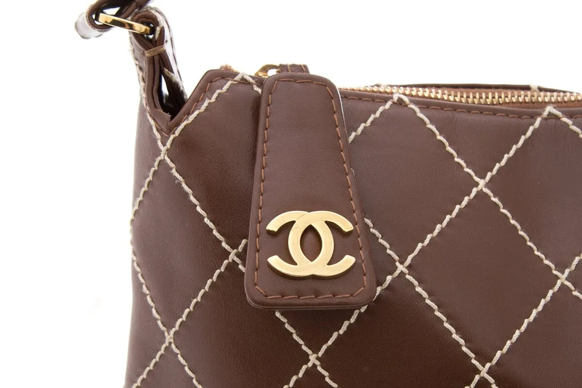 Chanel Brown Surpique Hobo Handbag