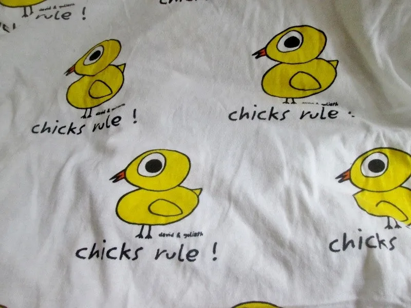 Chicks Rule David & Goliath Flat Sheet Cotton Baby Chicken WHITE YELLOW -TWIN