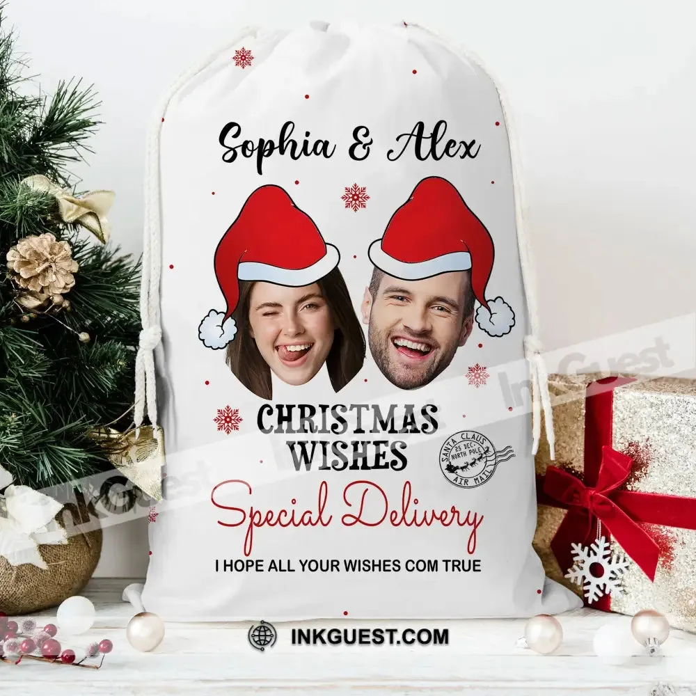 Christmas Gift Custom Photo And Names, Personalized String Bag, Christmas Gift