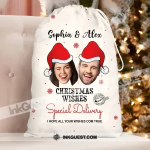 Christmas Gift Custom Photo And Names, Personalized String Bag, Christmas Gift