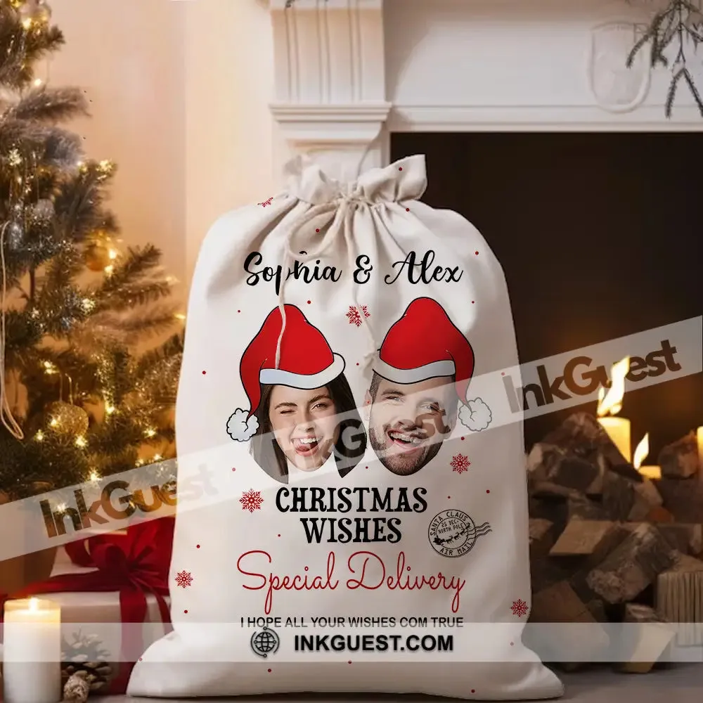 Christmas Gift Custom Photo And Names, Personalized String Bag, Christmas Gift