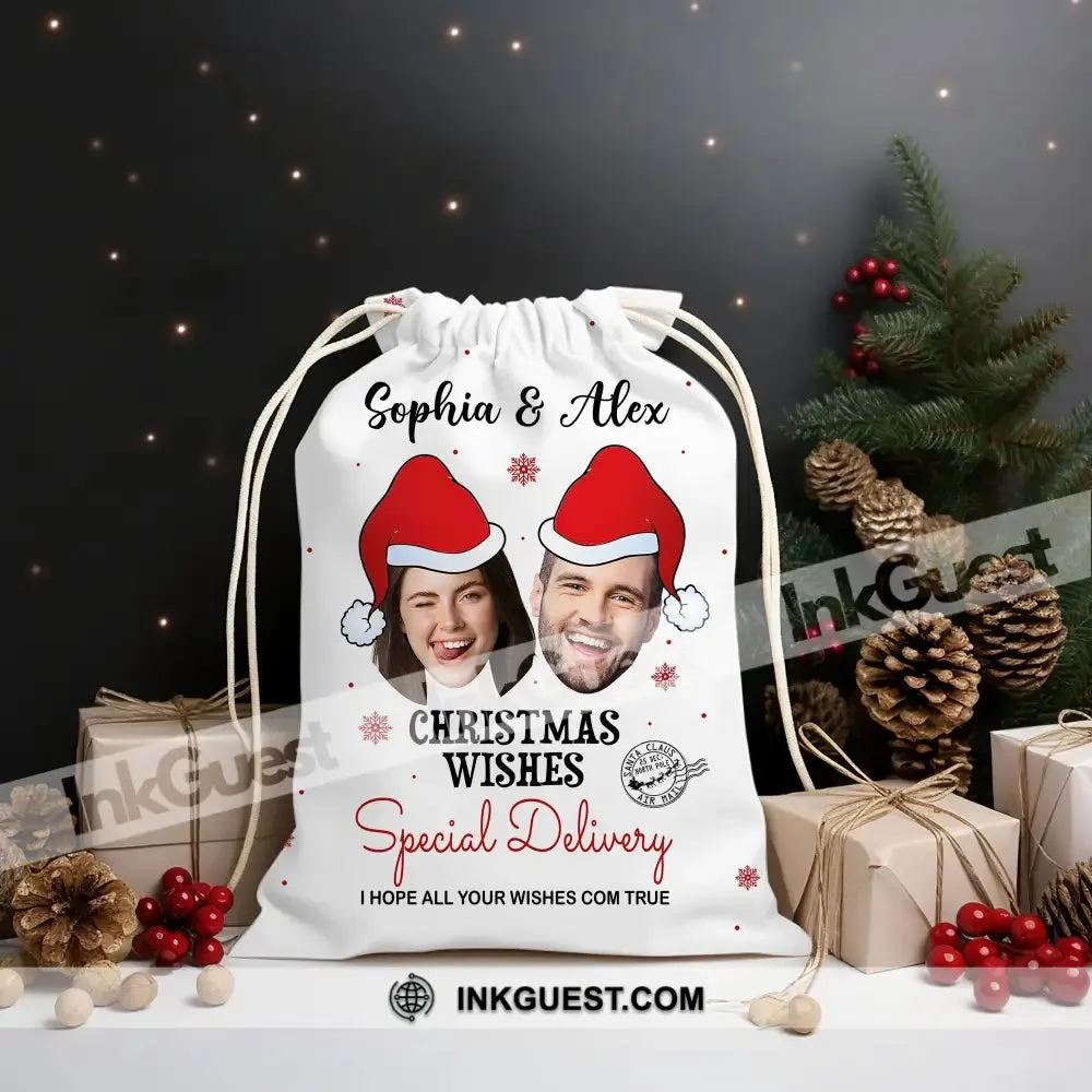 Christmas Gift Custom Photo And Names, Personalized String Bag, Christmas Gift