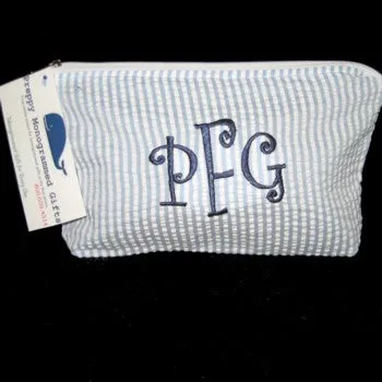 Custom Monogrammed Cosmetic Bag Seersucker