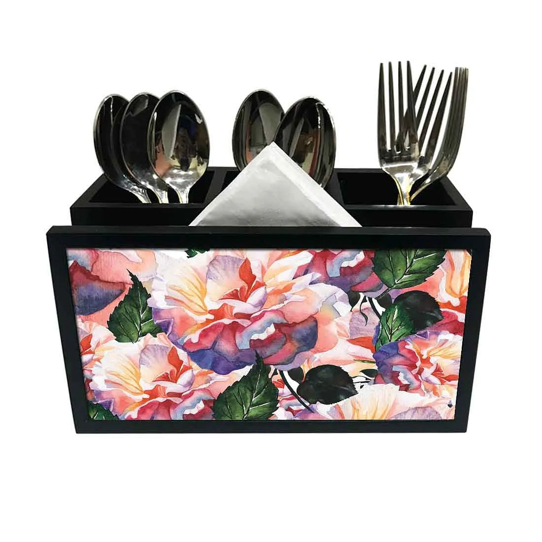 Cutlery Tissue Holder Napkin Stand -  Watercolor Flower and Leaf