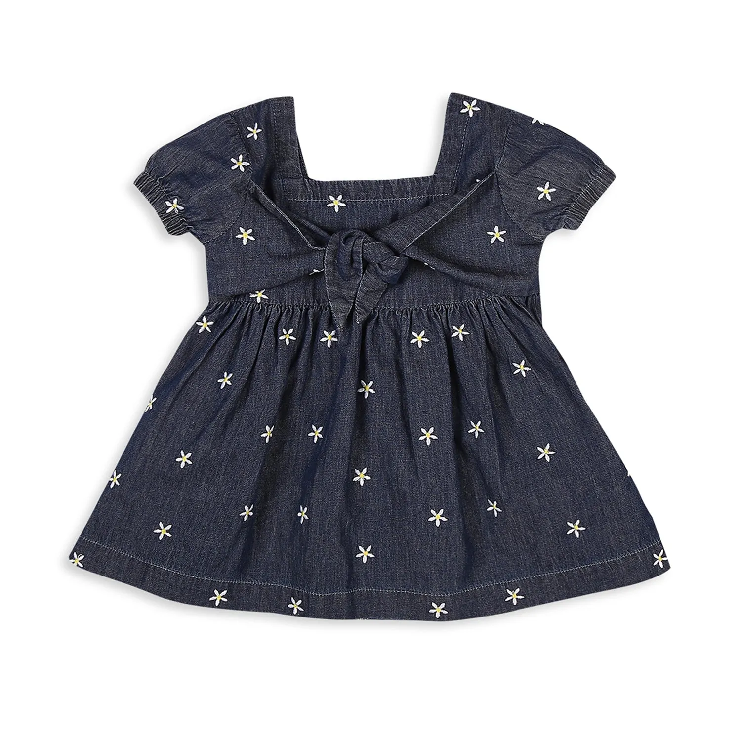 Daisy Embroidered Front Tie-Knot Denim Dress