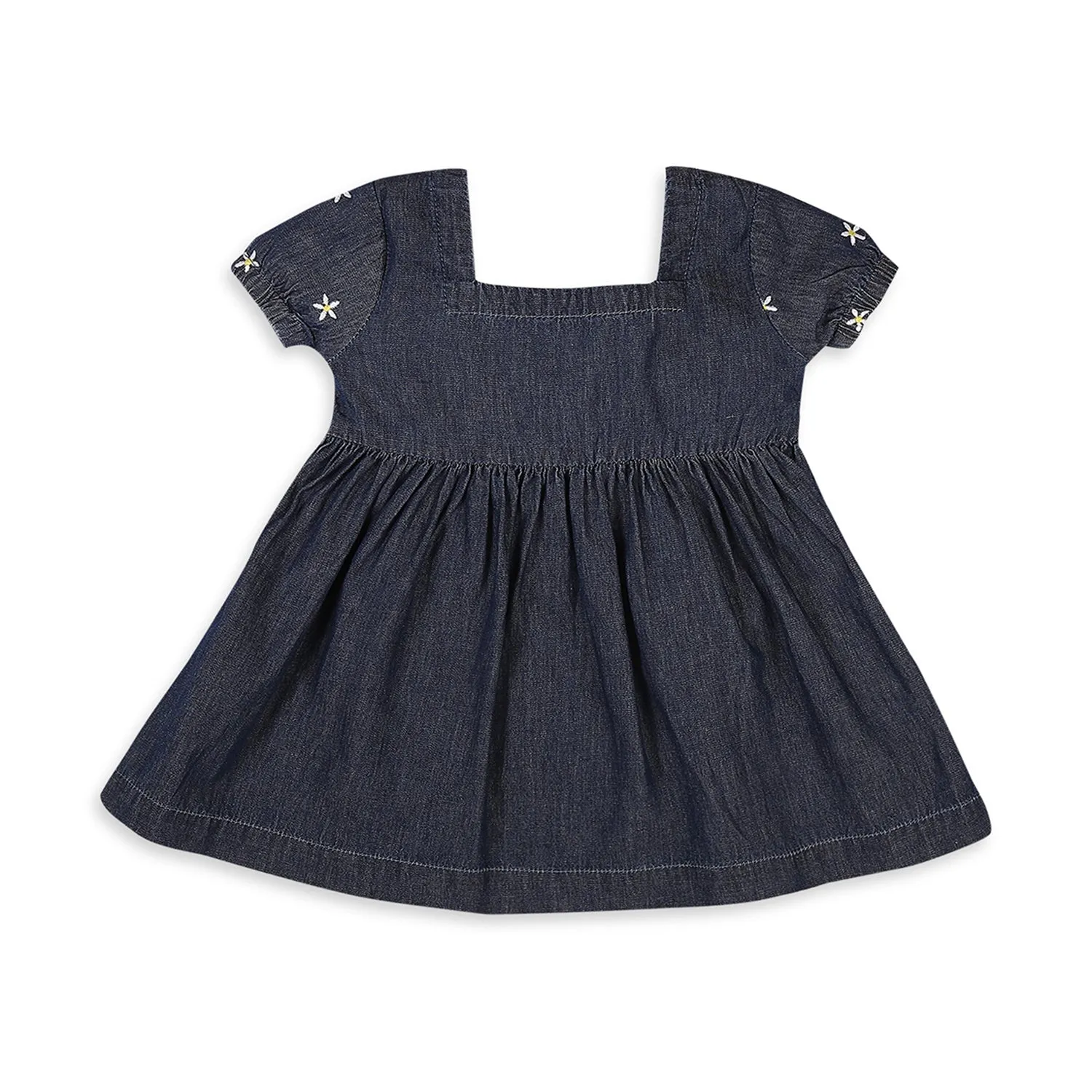 Daisy Embroidered Front Tie-Knot Denim Dress