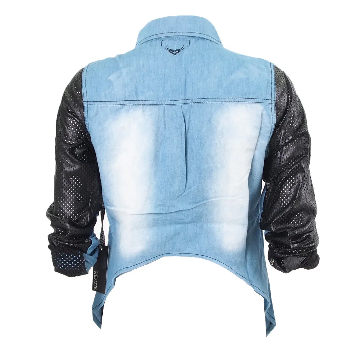 Denim & leather look shirt