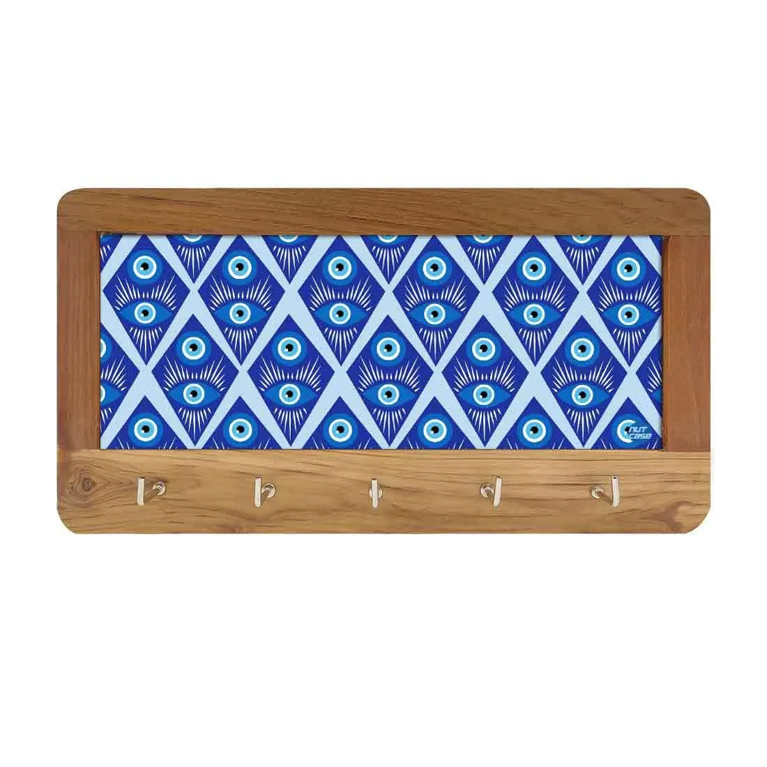 Designer  Wall Mount Wooden Key Holder for Home & Office - Evil Eye Protector