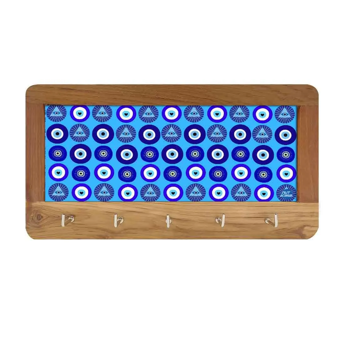 Designer  Wall Mount Wooden Key Holder for Home & Office - Evil Eye Protector