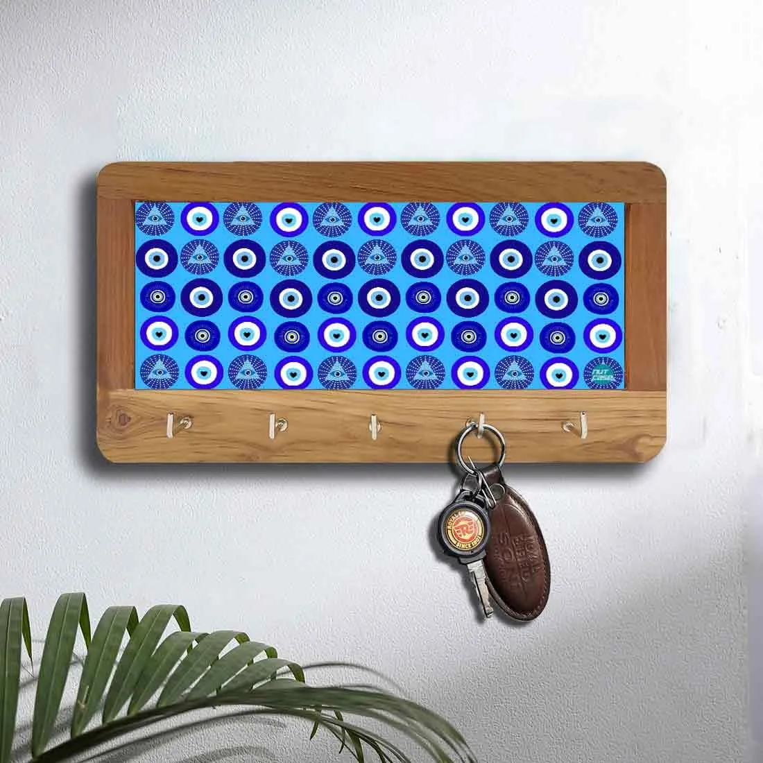 Designer  Wall Mount Wooden Key Holder for Home & Office - Evil Eye Protector